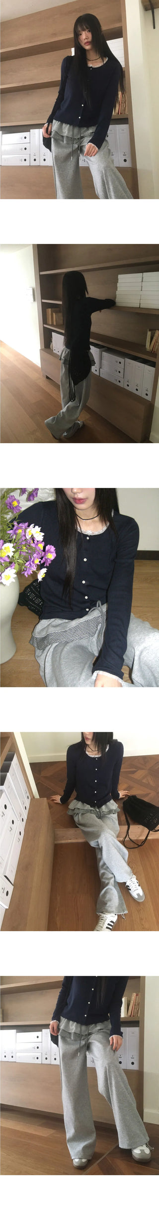 Nibbed Chiffon Lace Knitwear Cardigan