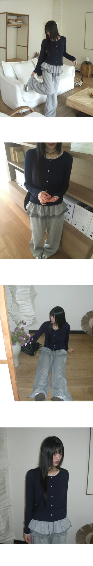 Nibbed Chiffon Lace Knitwear Cardigan