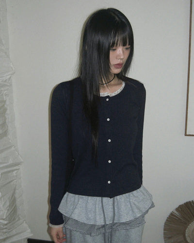 Nibbed Chiffon Lace Knitwear Cardigan