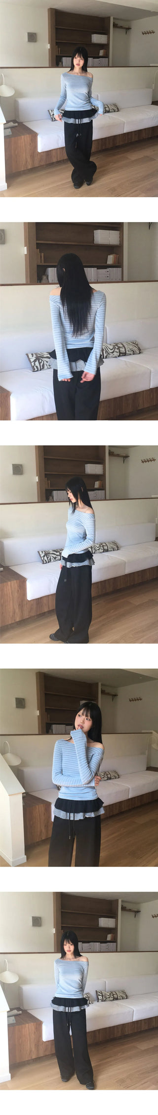 Gabil Stripe Off Shoulder T-Shirt