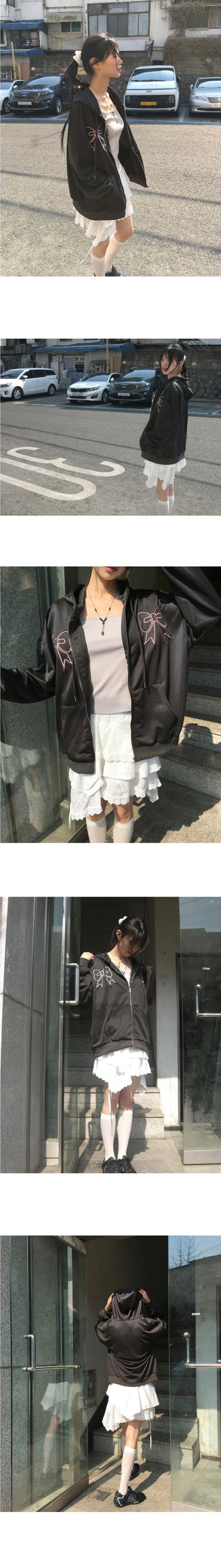 Palmk Overfit Ribbon Patch Hooded Zip-Up