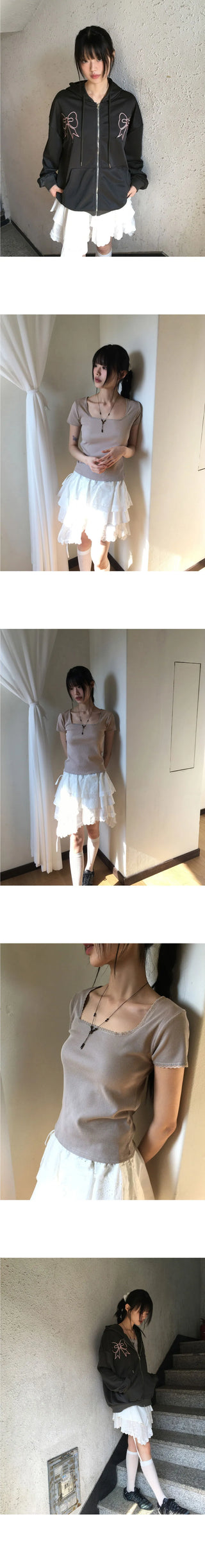 Palmk Overfit Ribbon Patch Hooded Zip-Up