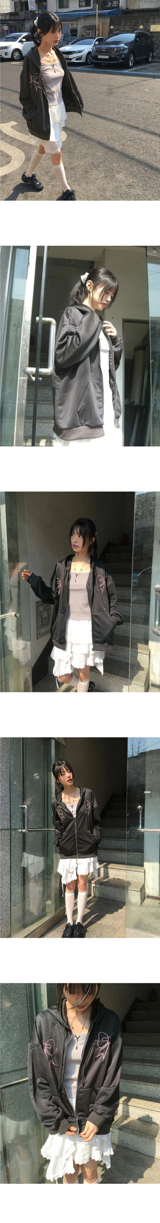 Palmk Overfit Ribbon Patch Hooded Zip-Up