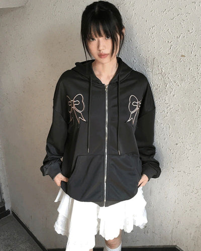 Palmk Overfit Ribbon Patch Hooded Zip-Up