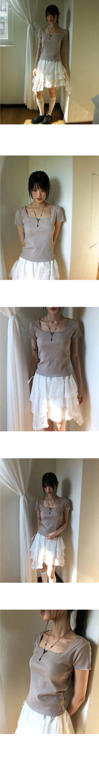 Etro lace Ribbed short sleeve t-shirt