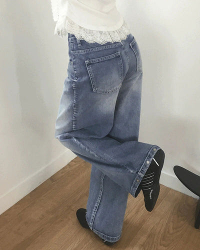 Caric Two Way Snap Button Faded Wide Denim Pants