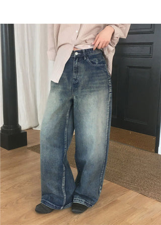 Caric Two Way Snap Button Faded Wide Denim Pants