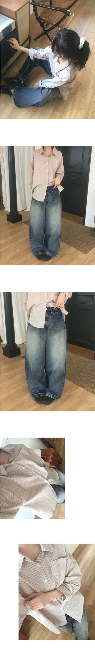 Caric Two Way Snap Button Faded Wide Denim Pants