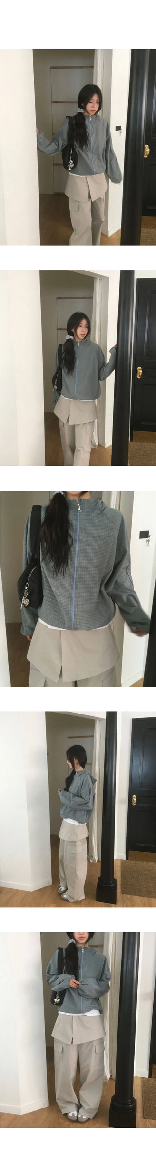 Suko Check Two Way Cotton Hooded Zip-Up