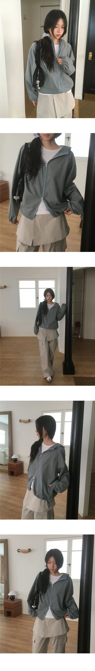 Suko Check Two Way Cotton Hooded Zip-Up