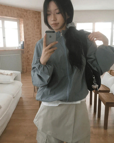 Suko Check Two Way Cotton Hooded Zip-Up