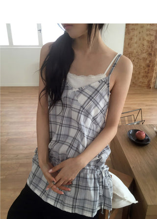 Stud Check String Layered Dress Sleeveless