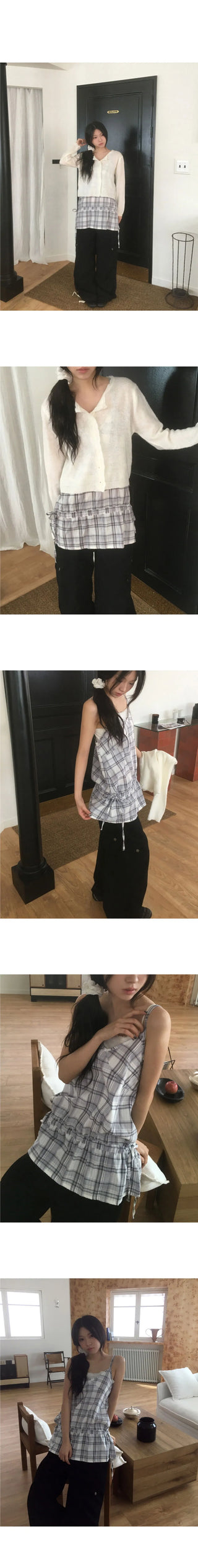 Stud Check String Layered Dress Sleeveless