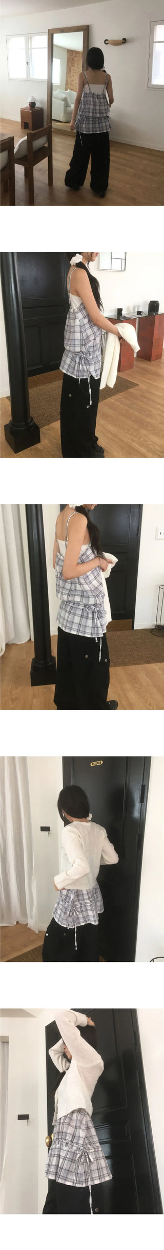 Stud Check String Layered Dress Sleeveless