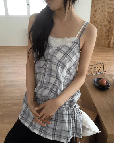 Stud Check String Layered Dress Sleeveless