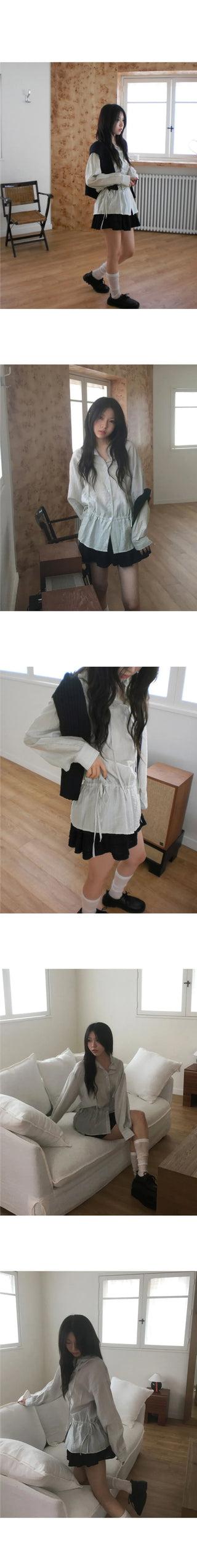 Kenny Stripe Frill Strap Sheer Blouse