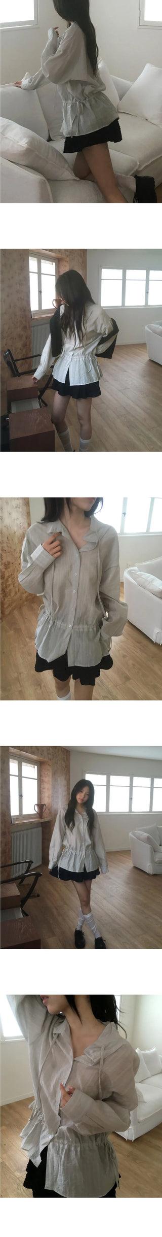 Kenny Stripe Frill Strap Sheer Blouse