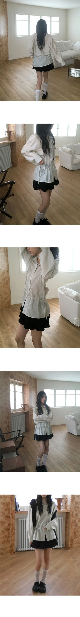 Kenny Stripe Frill Strap Sheer Blouse