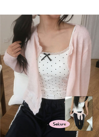Sakura Frill Wave Wool Knitwear Cardigan