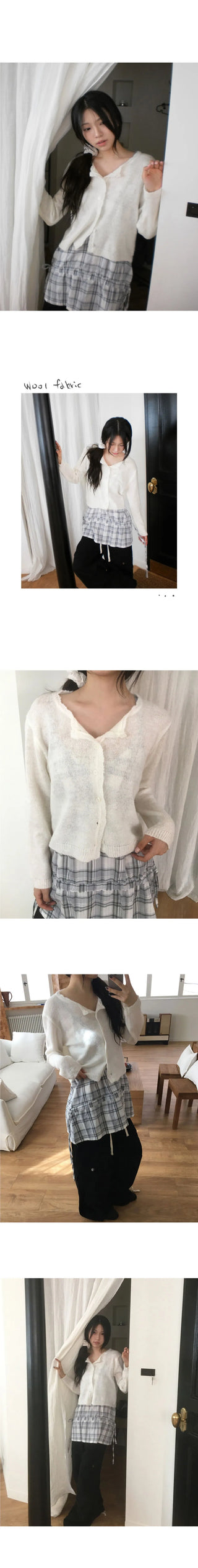 Sakura Frill Wave Wool Knitwear Cardigan