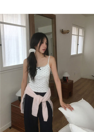 Ether Dot Ribbon Lace Cap Sleeveless