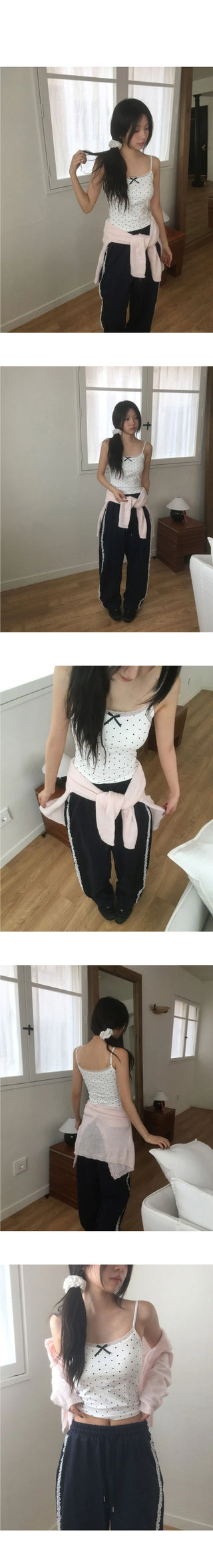 Ether Dot Ribbon Lace Cap Sleeveless