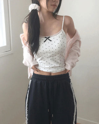 Ether Dot Ribbon Lace Cap Sleeveless
