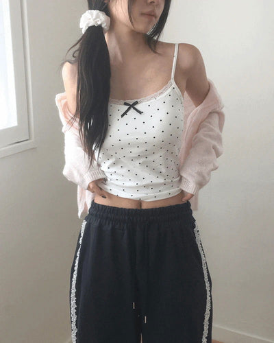Ether Dot Ribbon Lace Cap Sleeveless