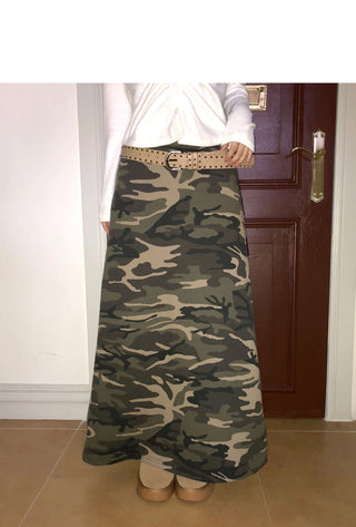Seha Camo Banding Fleece-lined Long Skirt