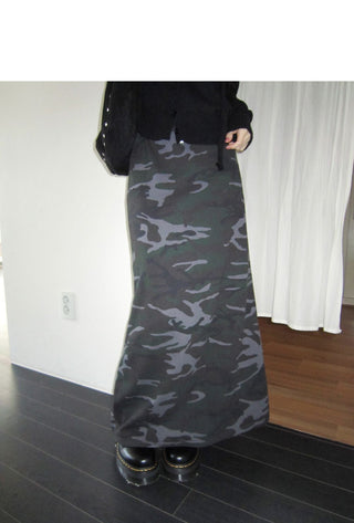 Seha Camo Banding Fleece-lined Long Skirt