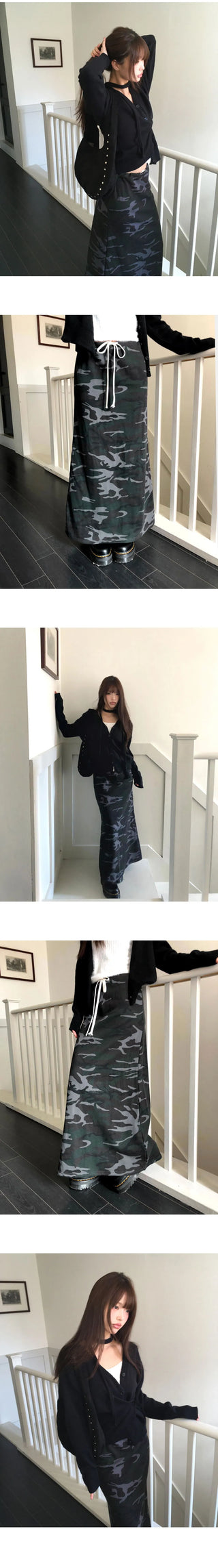 Seha Camo Banding Fleece-lined Long Skirt