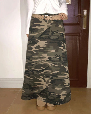 Seha Camo Banding Fleece-lined Long Skirt