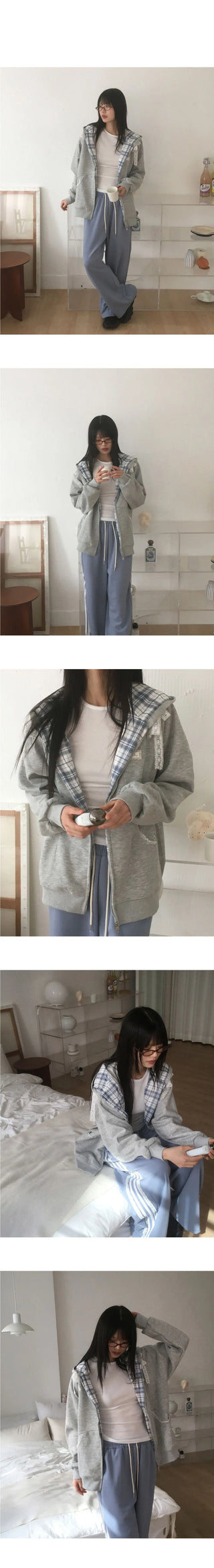 Kidder Check Lace Overfit Hooded Zip-Up