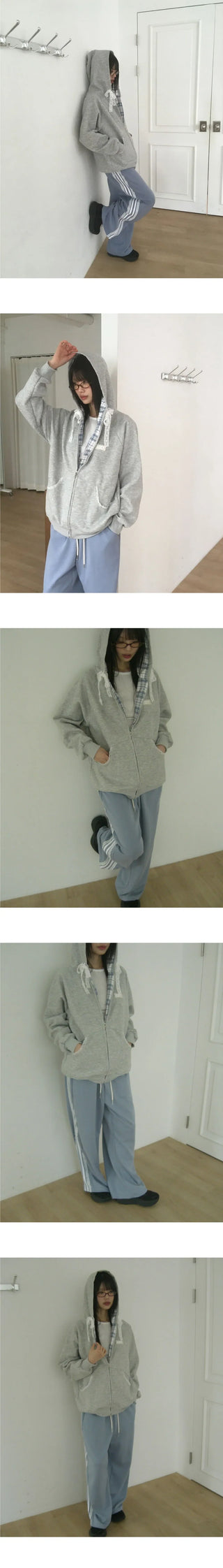 Kidder Check Lace Overfit Hooded Zip-Up