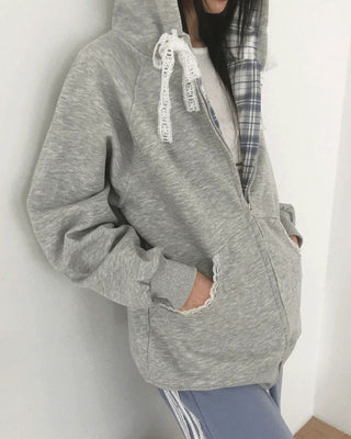 Kidder Check Lace Overfit Hooded Zip-Up