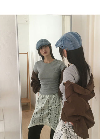 Solfer Stripe Denim Hunting Cap Hat