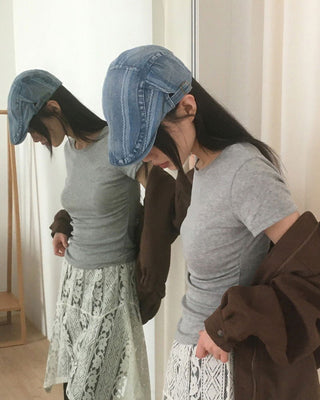 Solfer Stripe Denim Hunting Cap Hat