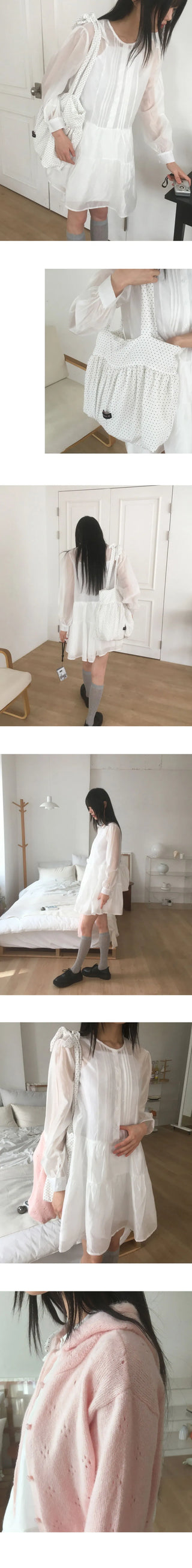 OKO See-through pin tuck button layered mini Dress