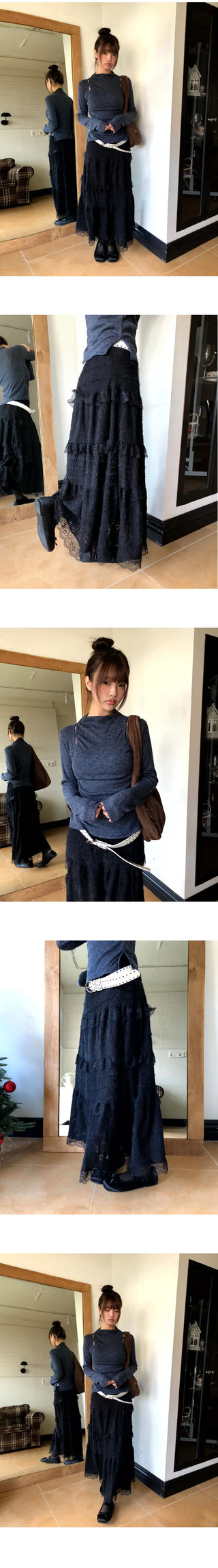Lemin Frill Lace Long Skirt