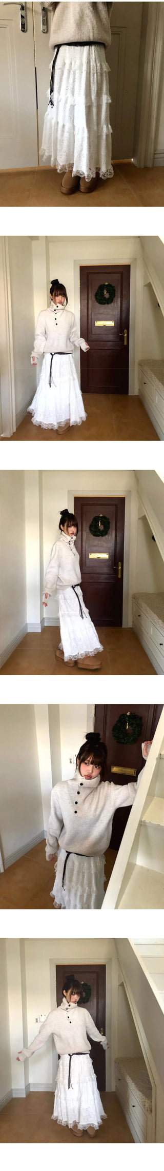 Lemin Frill Lace Long Skirt