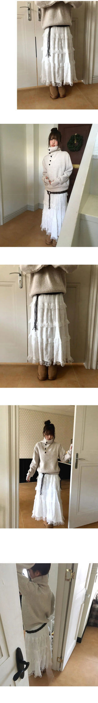 Lemin Frill Lace Long Skirt