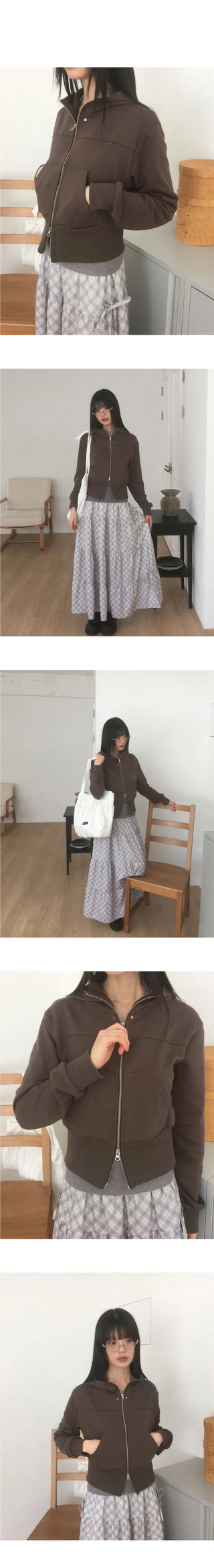 Honor Rivet High Neck Two Way Hooded Sweatshirt