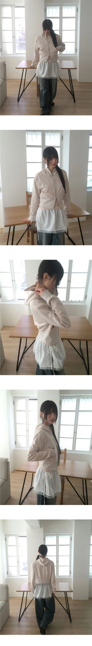 Honor Rivet High Neck Two Way Hooded Sweatshirt