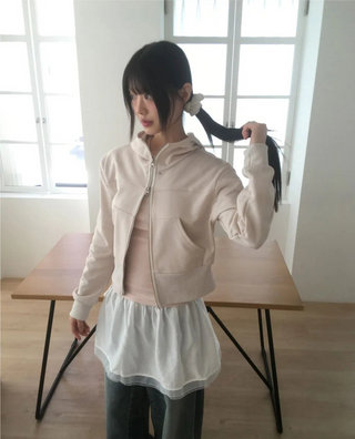 Honor Rivet High Neck Two Way Hooded Sweatshirt