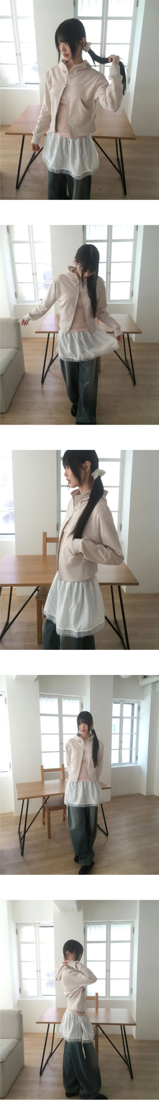 Honor Rivet High Neck Two Way Hooded Sweatshirt