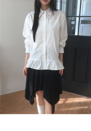 Slutty Ribbed Color Blocking Uneven Cancan Midi Skirt