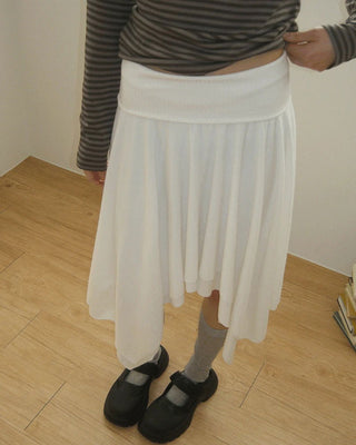 Slutty Ribbed Color Blocking Uneven Cancan Midi Skirt