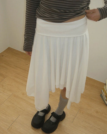 Slutty Ribbed Color Blocking Uneven Cancan Midi Skirt