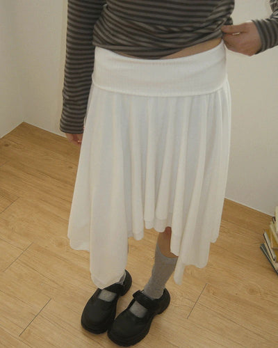 Slutty Ribbed Color Blocking Uneven Cancan Midi Skirt