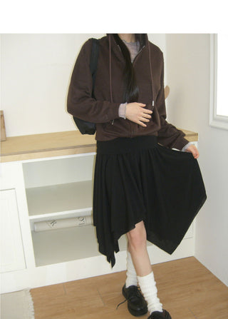 Slutty Ribbed Color Blocking Uneven Cancan Midi Skirt